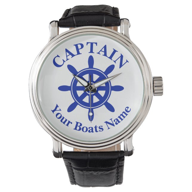 Boat name nautical ships wheel horloge (Voorkant)