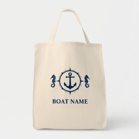 Boat Name Seahorse Anchor Eco-Friendly Grocery Tote Bag (Voorkant)