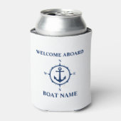 Boat Name Welcome Aboard Nautical Compass Anchor Blikjeskoeler (Blikje Voorkant)