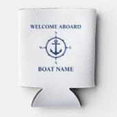 Boat Name Welcome Aboard Nautical Compass Anchor Blikjeskoeler (Voorkant)