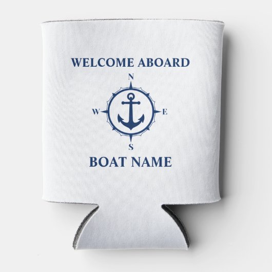 Boat Name Welcome Aboard Nautical Compass Anchor Blikjeskoeler (Voorkant)