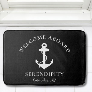 Boat Nautical Anchor Monogrammed Black Badmat