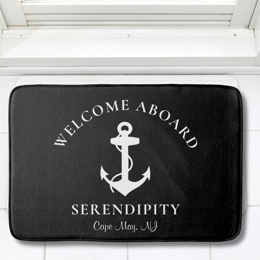 Boat Nautical Anchor Monogrammed Black Badmat