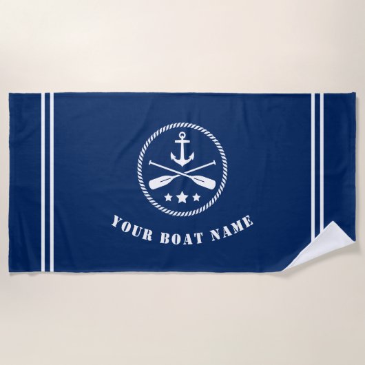 Boat of naam Nautical Anchor & Crossed Oars Navy Strandlaken (Voorkant)