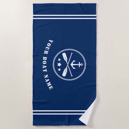 Boat of naam Nautical Anchor & Crossed Oars Navy Strandlaken (Voorkant)