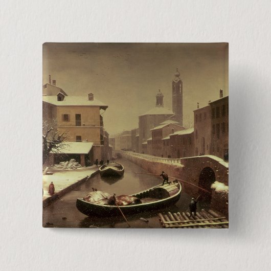 Boat onder de sneeuw vierkante button 5,1 cm (Voorkant)