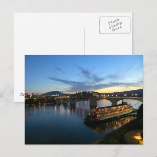 Boat op de rivier briefkaart (Voorkant / Achterkant)