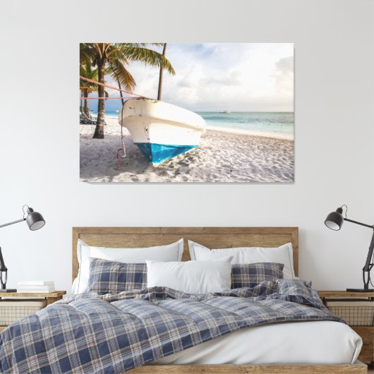 Boat op de strand canvas afdruk (Insitu (Slaapkamer))