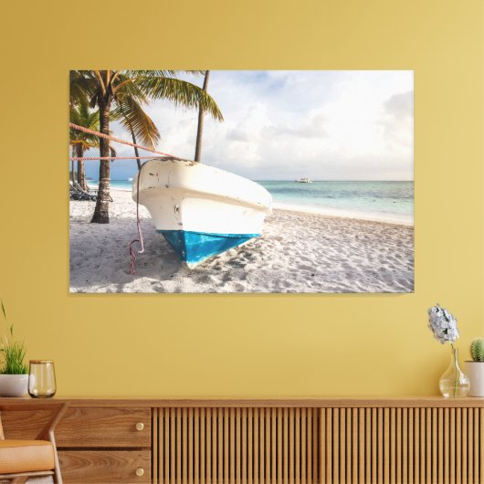 Boat op de strand canvas afdruk (Insitu (Woonkamer))