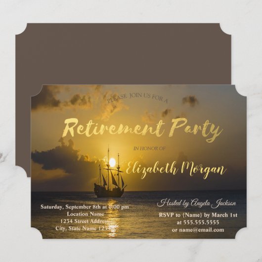 Boat op sunset retirement party kaart (Voorkant / Achterkant)