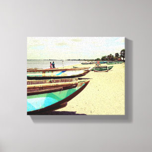 Boat op tropisch strand canvas afdruk