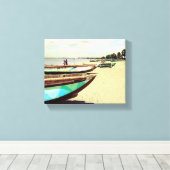 Boat op tropisch strand canvas afdruk (Insitu (Houten vloer))