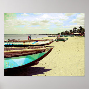 Boat op tropisch strand poster