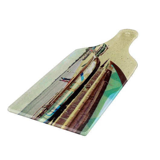 Boat op tropisch strand snijplank (Hoek)