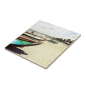 Boat op tropisch strand tegeltje (Zijkant)