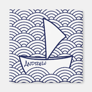 Boat op Waves Square Magnet