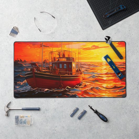 Boat op zonsondergang bureaumat (Werkstation)