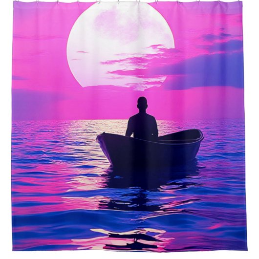 Boat op zonsondergang douchegordijn (Voorkant)