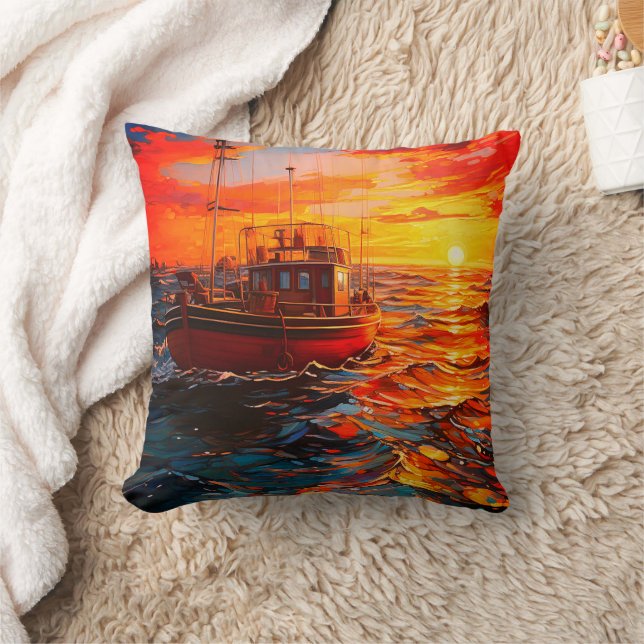 Boat op zonsondergang kussen (Deken)