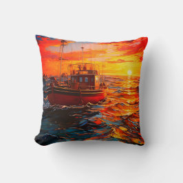 Boat op zonsondergang kussen