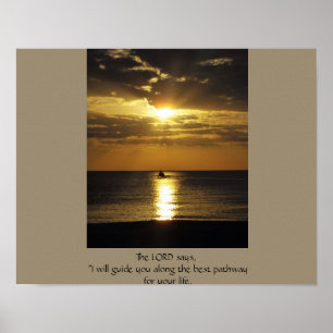 Boat op zonsondergang poster