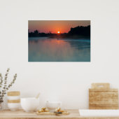 Boat op zonsopgang aan de rivier poster (Keuken)