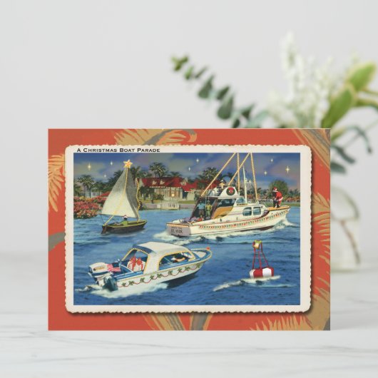 Boat Parade Retro Kerstfeest Uitnodiging (Staand voorkant)