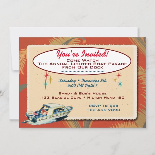 Boat Parade Retro Kerstfeest Uitnodiging (Achterkant)