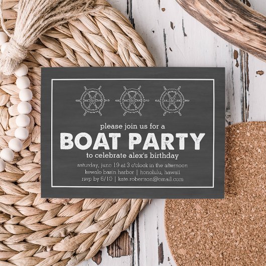 Boat Party Black & White Chalkboard Birthday Kaart