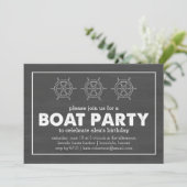 Boat Party Black & White Chalkboard Birthday Kaart (Staand voorkant)