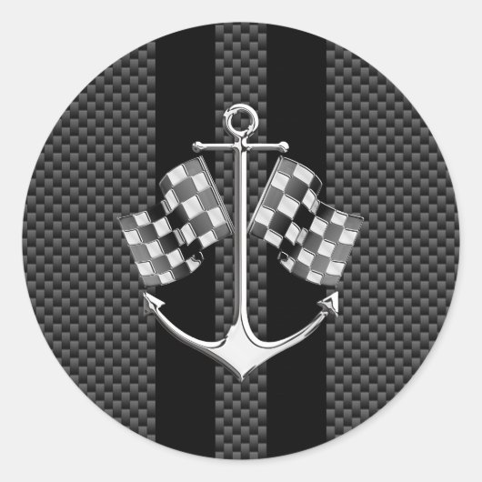 Boat Racend Nautisch in koolstofvezelstijldecor Ronde Sticker (Voorkant)