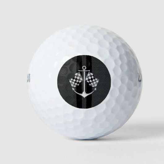 Boat Racing Nautical Checkered Carbon Fiber Style Golfballen (Voorkant)