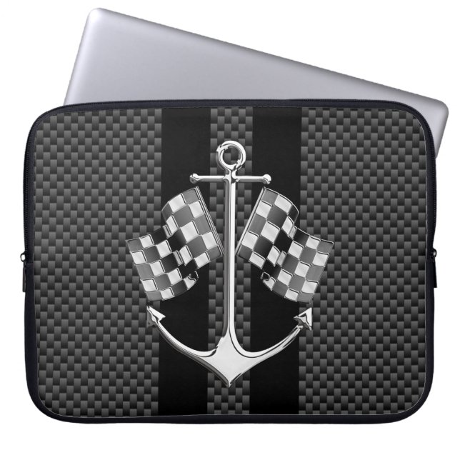 Boat Racing Nautical Checkered Carbon Fiber Style Laptop Sleeve (Voorkant)