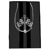 Boat Racing Nautical Checkered Carbon Fiber Style Medium Cadeauzakje (Voorkant)