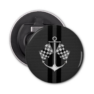 Boat Racing Nautical in Black Carbon Fibre Style Button Flesopener