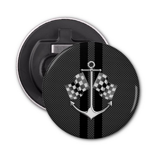 Boat Racing Nautical in Black Carbon Fibre Style Button Flesopener (Voorkant)