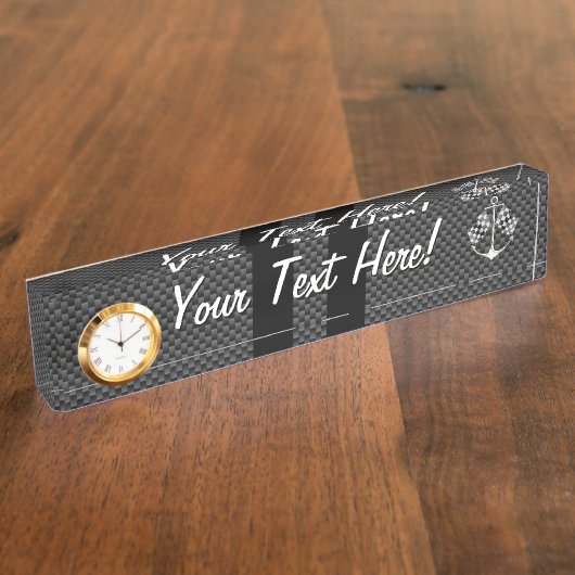 Boat Racing Nautical in Black Carbon Fibre Style Naambordje (Zijkant)