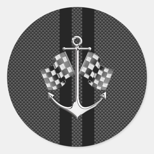 Boat Racing Nautical in Carbon Fibre Style Ronde Sticker (Voorkant)
