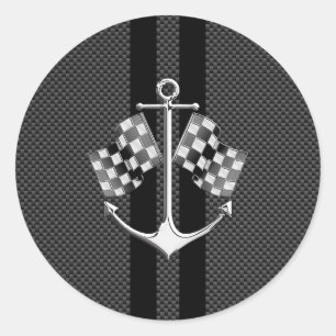 Boat Racing Nautical in Carbon Fibre Style Ronde Sticker