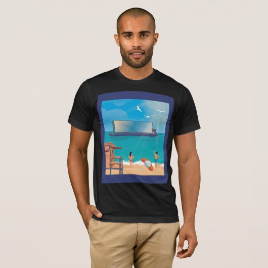 Boat Screen Beach Illustratie T-shirt (Voorkant volledig)