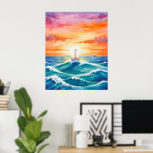 Boat Sunset Ocean Colorful Watercolor Bruno Mars Poster (Thuiskantoor)