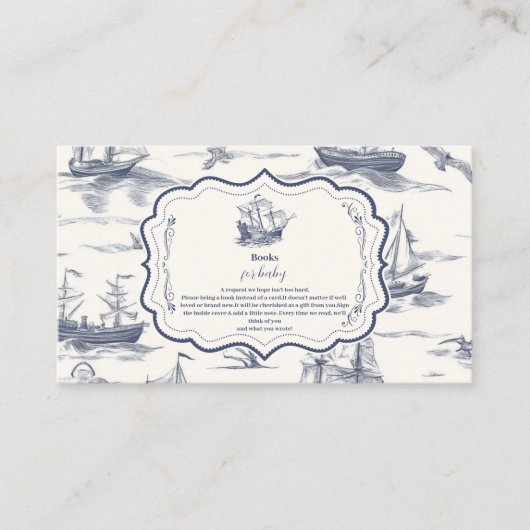 Boat Toile Nautisch Baby shower Boeken voor Baby Informatiekaartje (Voorkant)