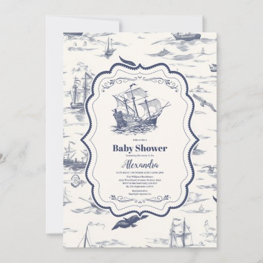 Boat Toile Nautisch Baby shower Kaart (Voorkant)