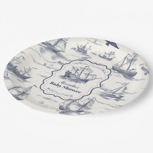 Boat Toile Nautisch Baby shower Papieren Bordje (Gekanteld)