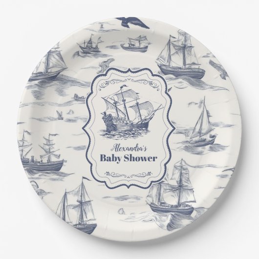 Boat Toile Nautisch Baby shower Papieren Bordje (Voorkant)