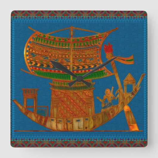 Boat van Reeds Egyptian Folk Art Vierkante Klok (Voorkant)