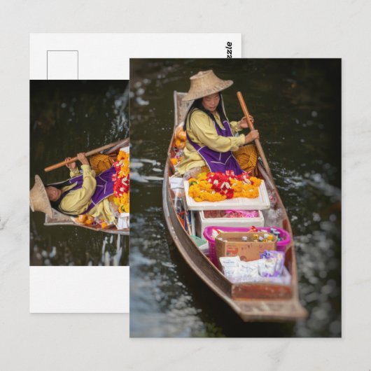 Boat-verkoper, drijvende markt Damnoen Saduak Briefkaart (Voorkant / Achterkant)