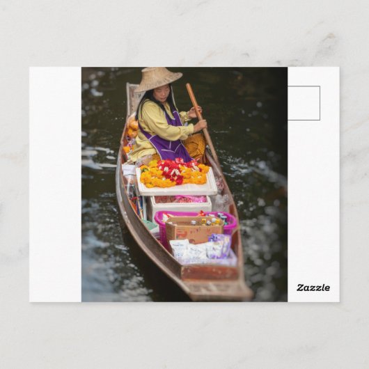 Boat-verkoper, drijvende markt Damnoen Saduak Briefkaart (Achterkant)
