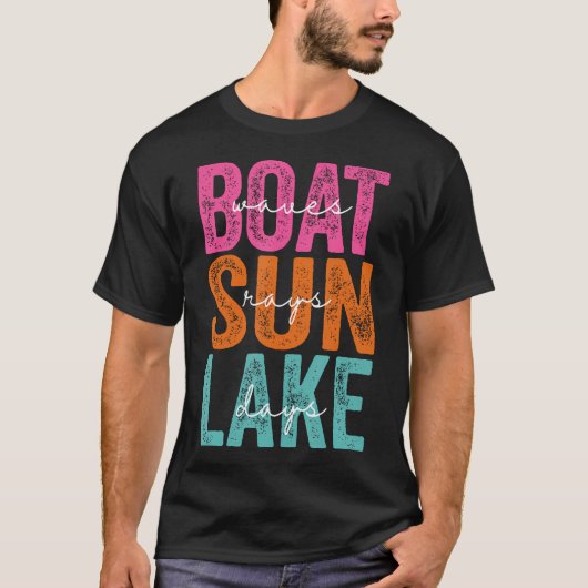 Boat Waves Sun Rays Lake Day Retro Summer Vacation T-shirt (Voorkant)