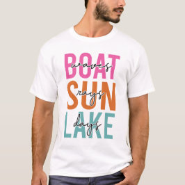 Boat Waves Sun Rays Lake Day Retro T-shirt